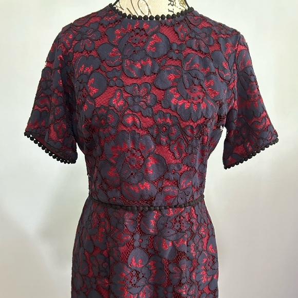 Charles Henry Blue and Red Sheath Midi Dress. Med Petite. Lined - Picture 5 of 9